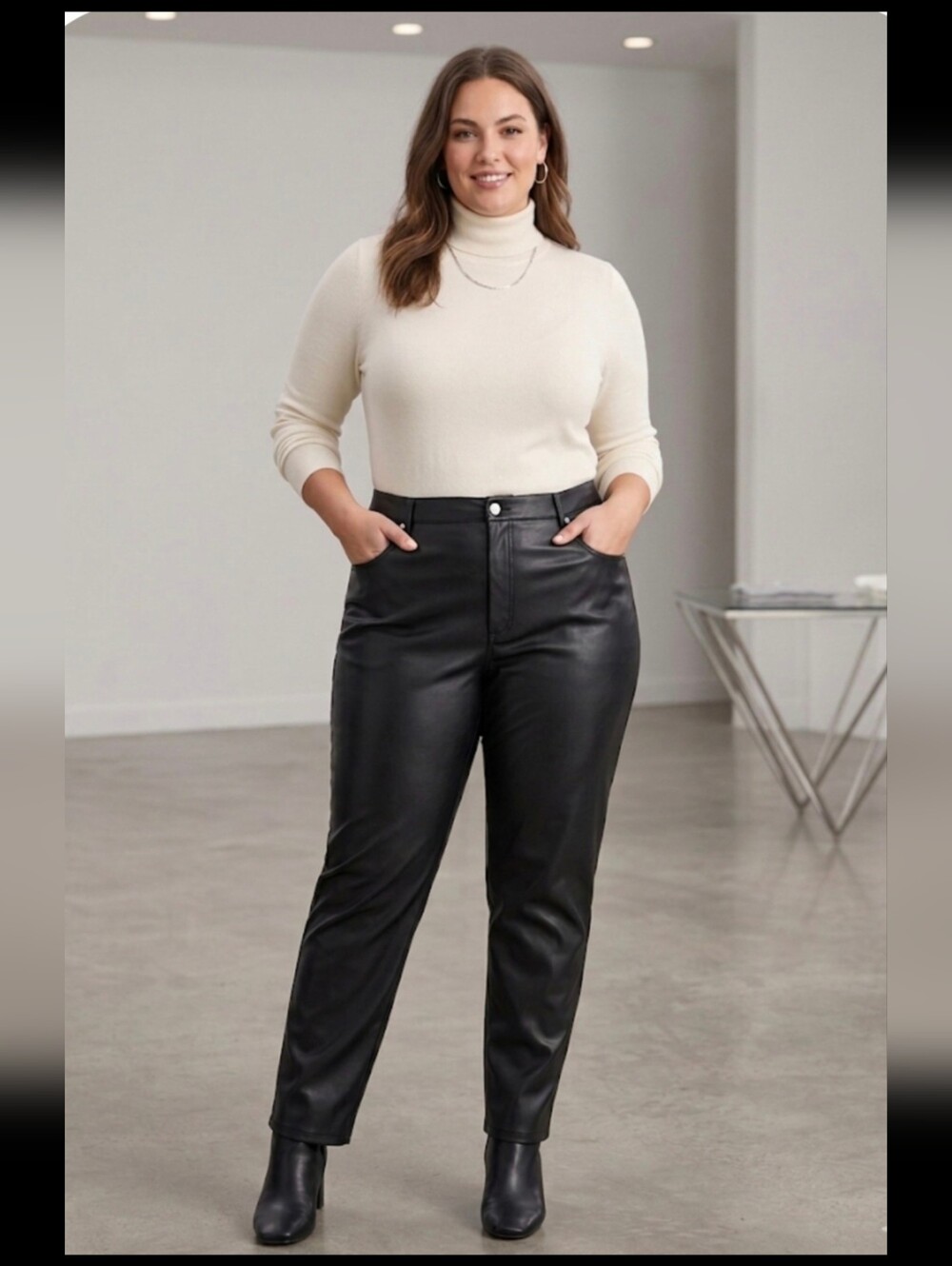 DIVIDED Black Faux Leather Trousers - High-Rise, Chic & Versatile - Size 20
